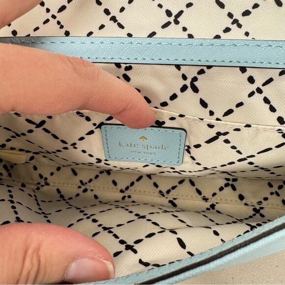 Kate Spade Mint Green Leather Square Clutch Handbag Purse Silver Hardware - Picture 12 of 13